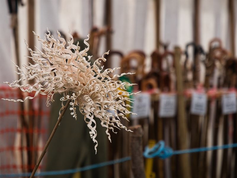 Wooden flower made from shaved wood