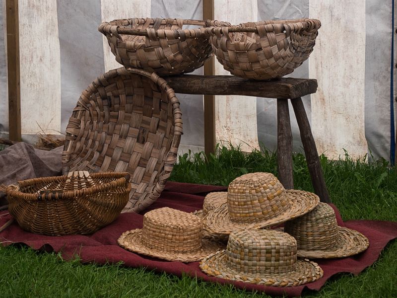 woven baskets made from wood
