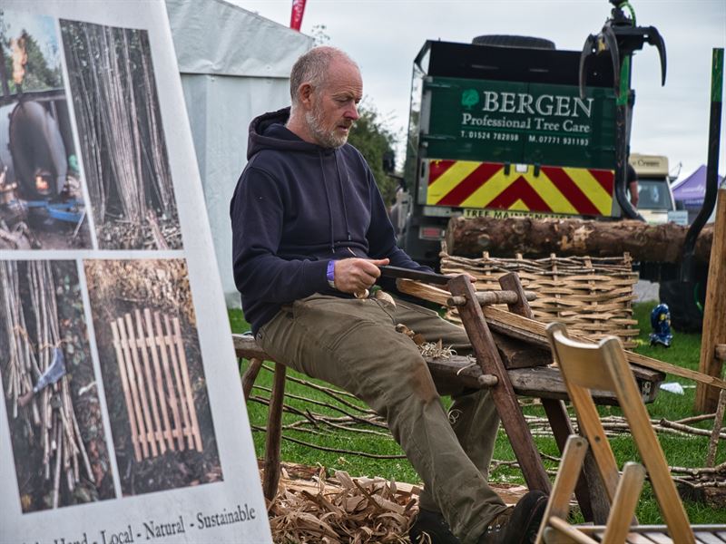 Coppice coop member using a shave horse